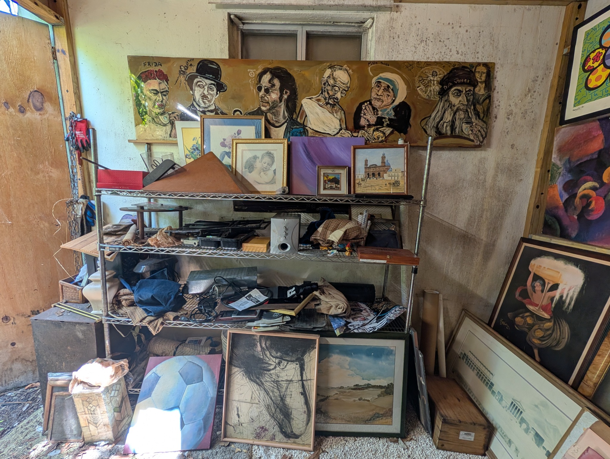 Portrait artwork, framed pieces, and collectible objects