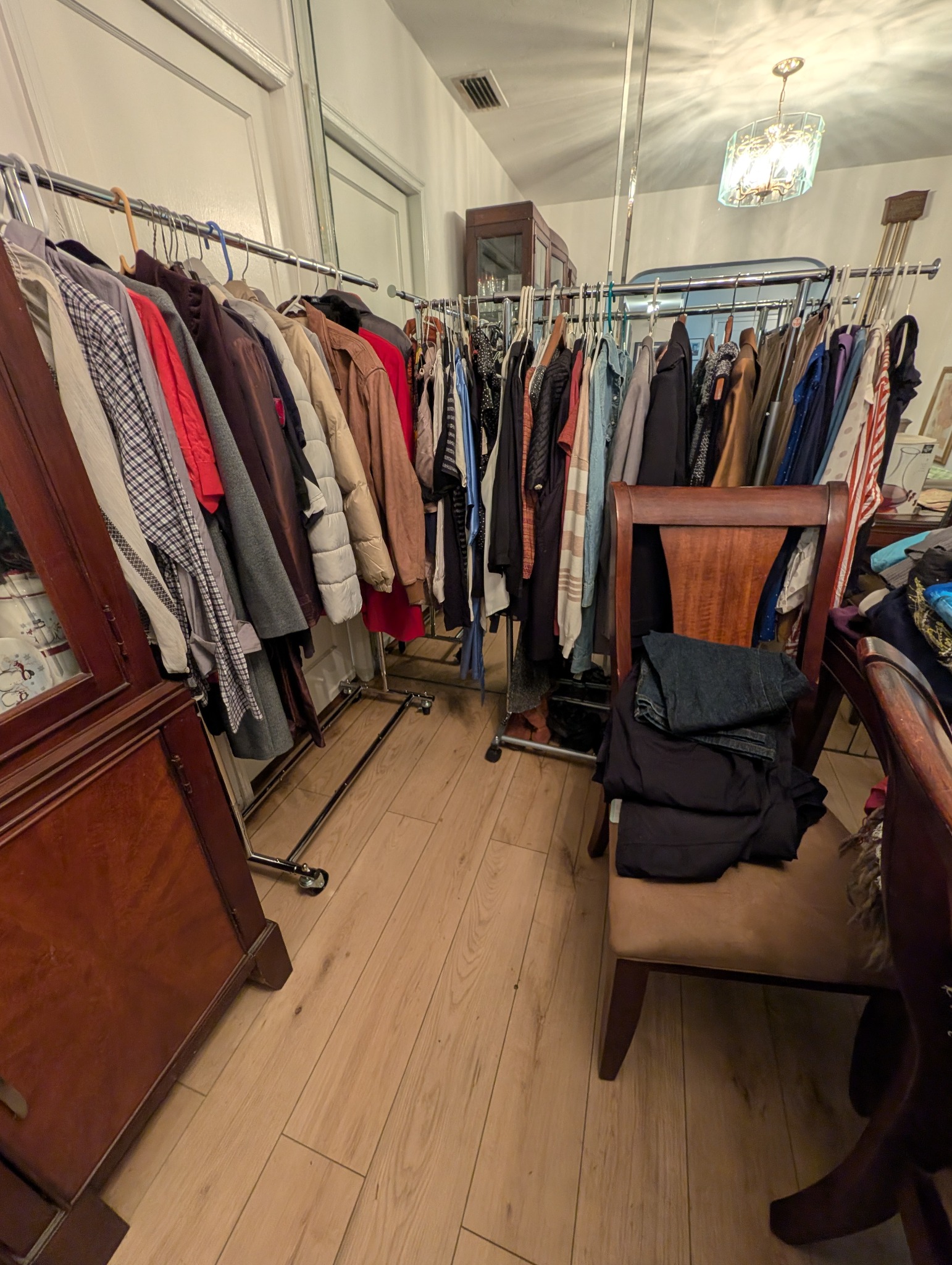 Clothing arranged on racks inside the home